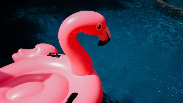 Photo summer vacation fun funny pink flamingo float in a swimming pool trendy summer concept