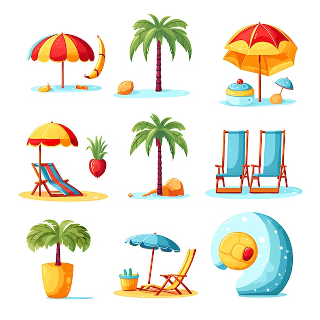 Photo summer vacation travel icon collection ai generative