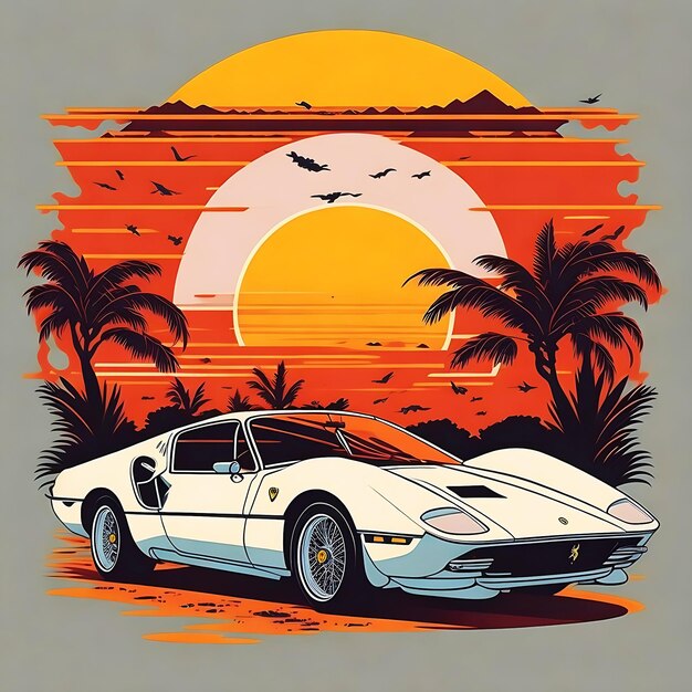 Summer Vacation travel Tshirt design digital art with a car Generative Ai