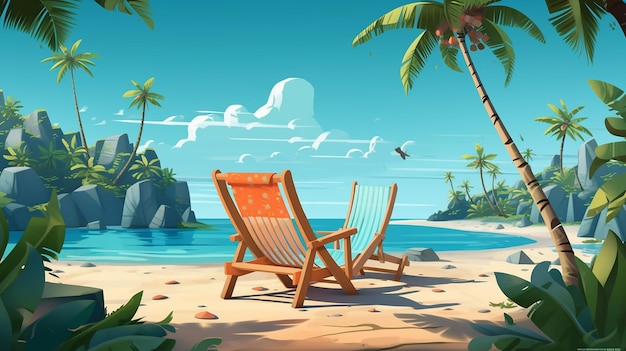 Summer vacation on a tropical island with beach chair Generative AI