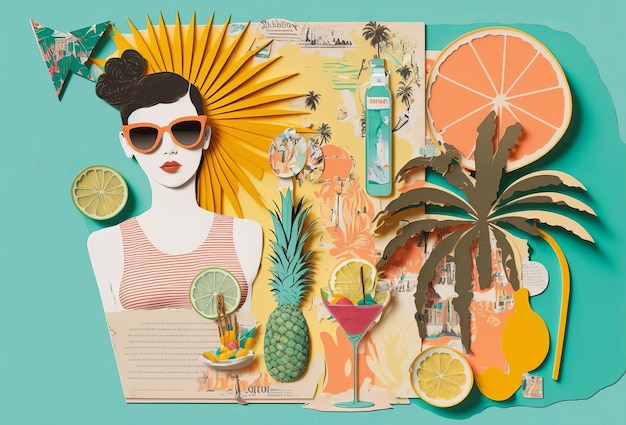 Summer vacation unusual trendy art paper collage design Generative ai