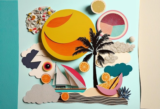 Summer vacation unusual trendy art paper collage design Generative ai