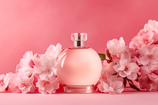 Summer Vanilla Perfume Background Photo with Copy Space Bright Pink Vanilla Perfume Banner for Summer AI Generative