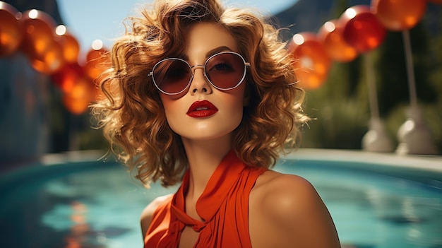 summer vibes beautiful woman with red lips professional photography Generative Ai