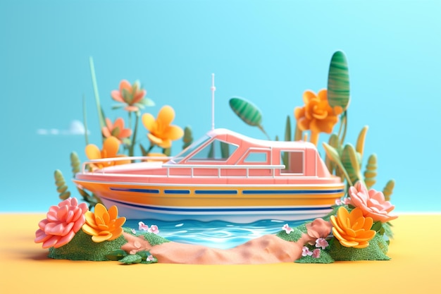 Summer vibes boat 3d rendering