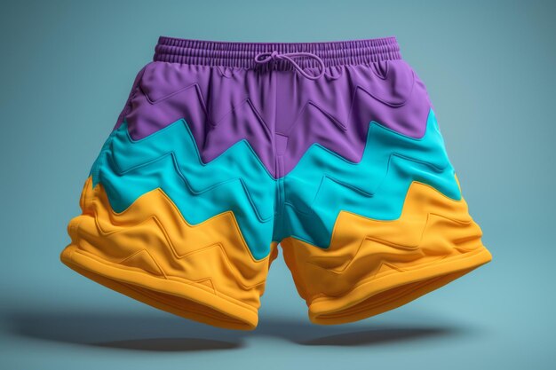 Summer Vibes Colorful Shorts Model on Cyan Background Generative AI