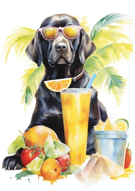 A summer vibes dog breed watercolor illustration