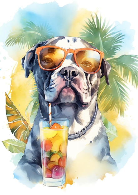 A summer vibes dog breed watercolor illustration