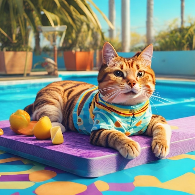 Summer vibes kat in kleurrijke shirt 3D-rendering