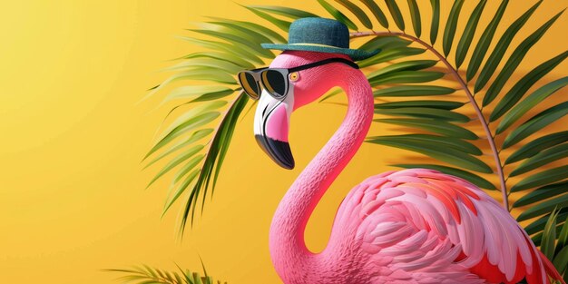 Foto summer vibes met een stijlvolle flamingo generative ai