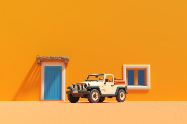 Summer vibes minimalist jeep 3d rendering