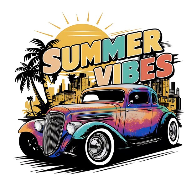 Summer Vibes Retro Auto T-shirt ontwerp