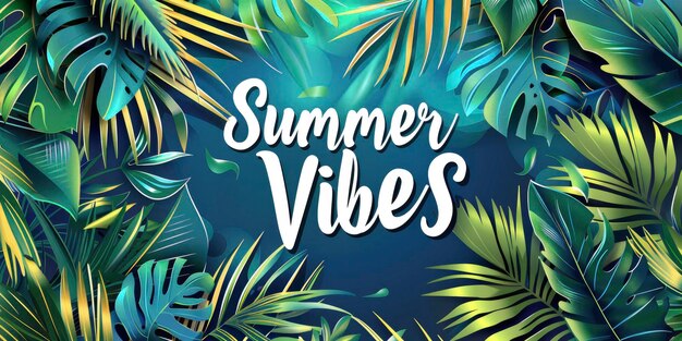 Photo summer vibes web banner featuring tropical palm trees and leaves evoking the essence of summer