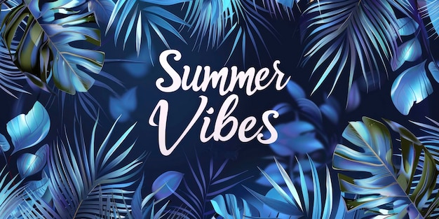 夏のエッセンスを呼び起こす熱帯パームの木と葉を特徴とするSummer Vibes Web Banner