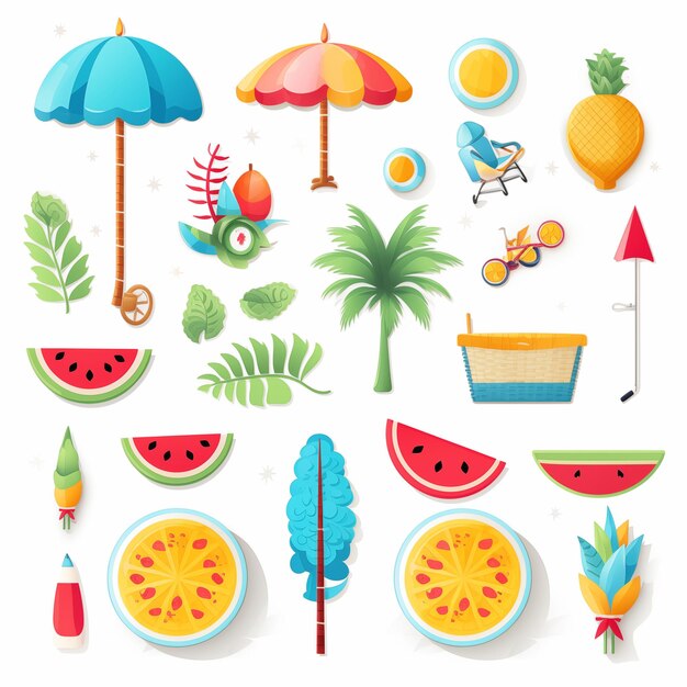 Summer Vibes White Background with Cheerful Themed Clipart