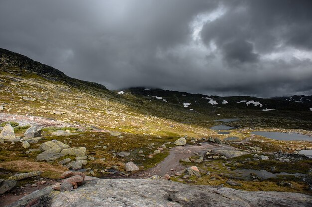 Photo the summer view of trolltunga in odda, ringedalsvatnet lake, norway.