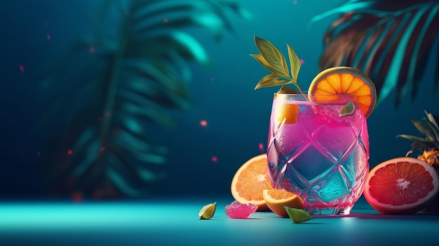 Photo summer vivid background with cocktail illustration ai generativexa