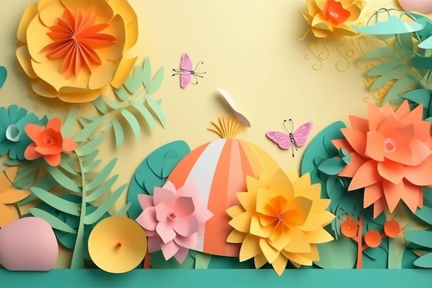 Summer wallpaper in paper style