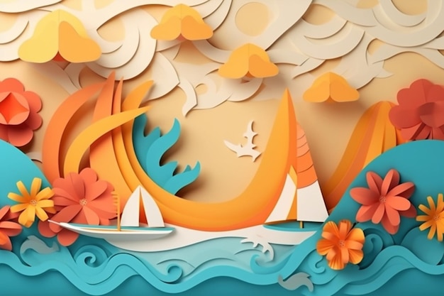 Photo summer wallpaper in paper style