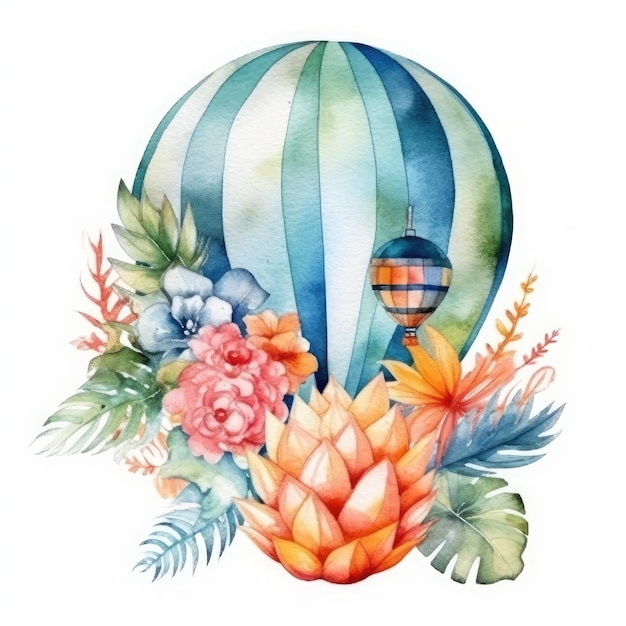 Summer Watercolor Decorations on a White Background