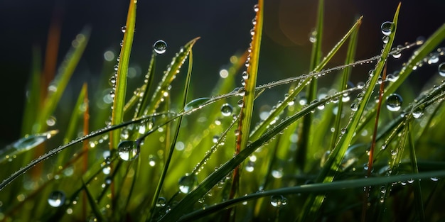 緑の草の上の夏の水滴自然植物新鮮な雨滴生成ai