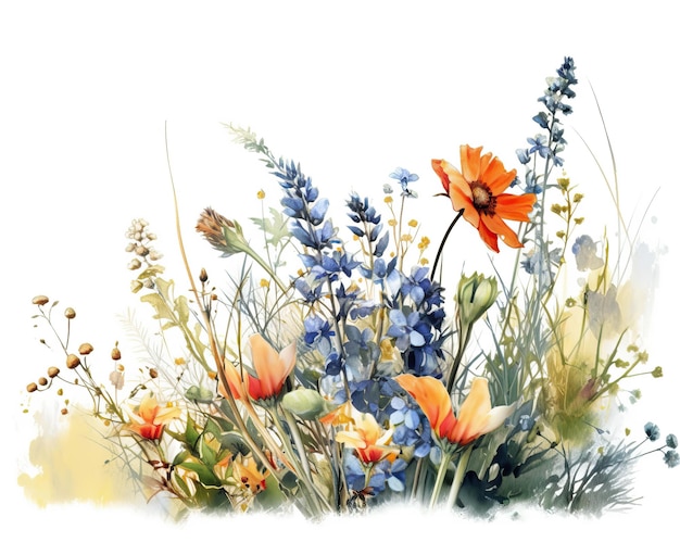 Летние полевые цветы на белом фоне Селективный мягкий фокус