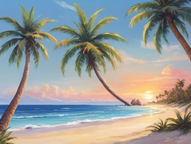 Summer with palm trees and a beach beautiful scenery