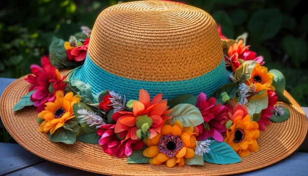 Foto fedora donna estate una decorazione floreale multicolore generata da ai