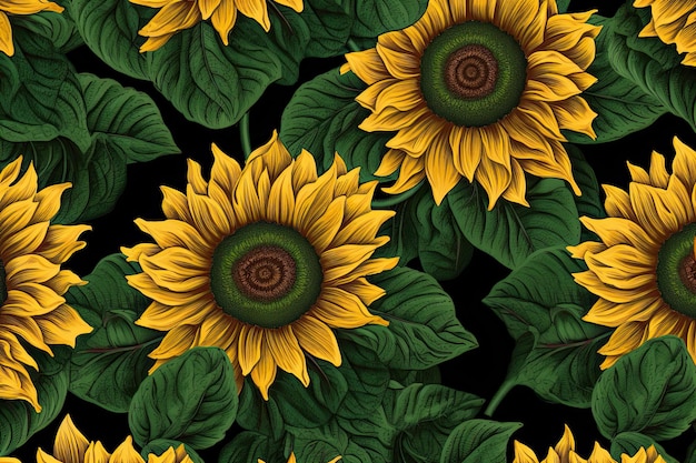 A summerperfect backdrop featuring greenleaved sunflowers in full bloom Generative AI