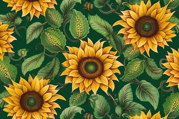 A summerperfect backdrop featuring greenleaved sunflowers in full bloom Generative AI