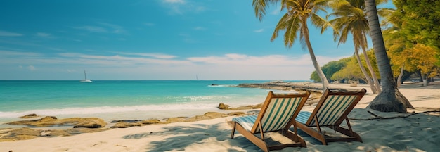 Foto estate bellezza sedie a sdraio palme mare tranquillo una fuga in spiaggia