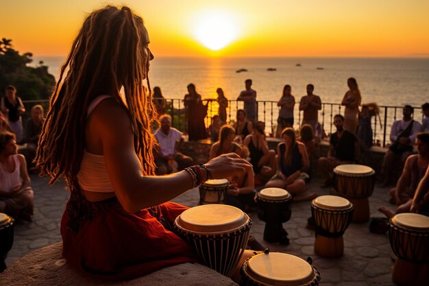 Photo summers rhythm drum circles at dusk