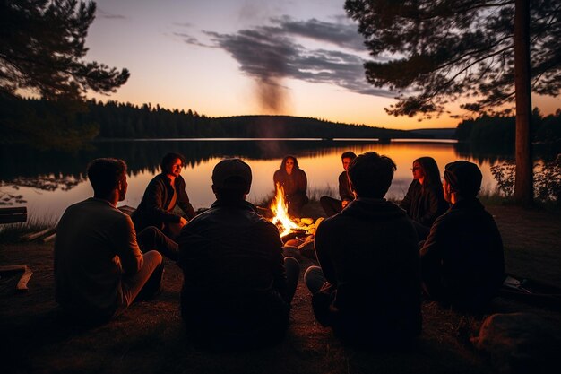 Photo summers tale evening stories by the campfire