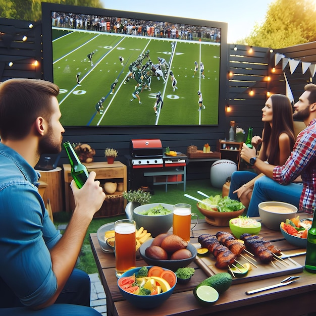 Summertime Fun Friends Enjoying BBQ Cookout in the Sun Microstock Image