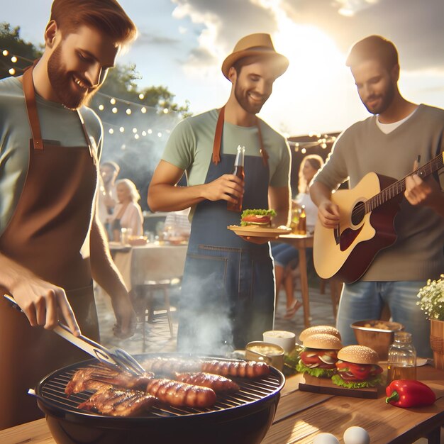 Summertime Fun Friends Enjoying BBQ Cookout in the Sun Microstock Image