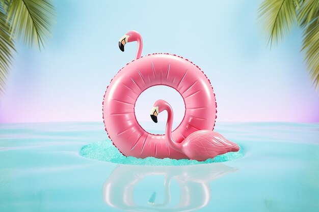 Summertime fun with flamingo pool ring on pink