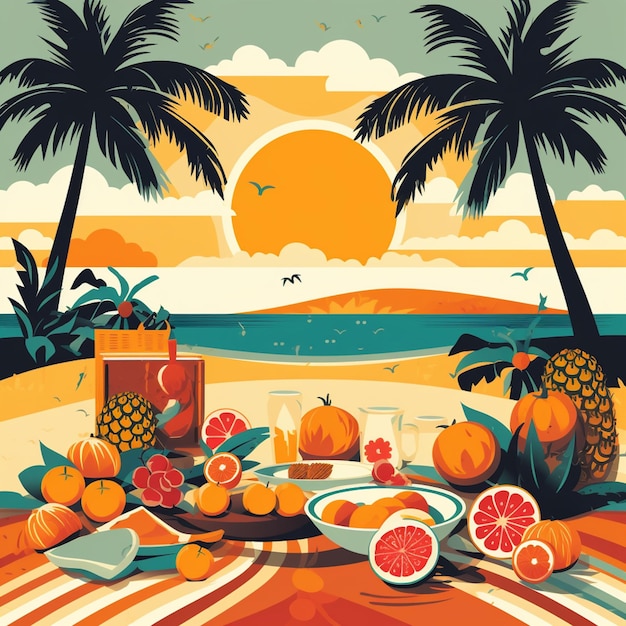 Photo summertime illustration fruits picture background poster