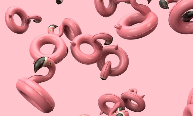 Summertime pink inflatable falmingo on a pink background d render