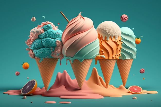 Summery Ice Cream Images with Refreshing Flavors and Melting Texture AI Generative