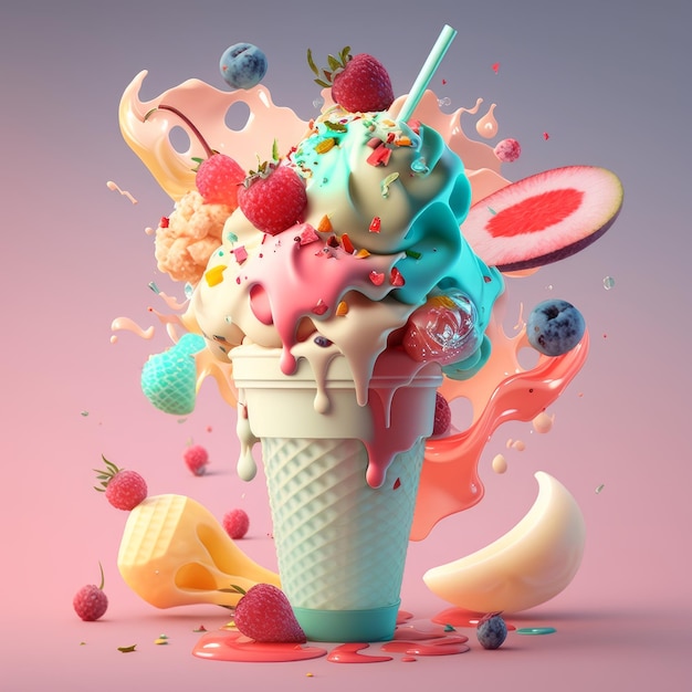 Summery Ice Cream Images with Refreshing Flavors and Melting Texture AI Generative