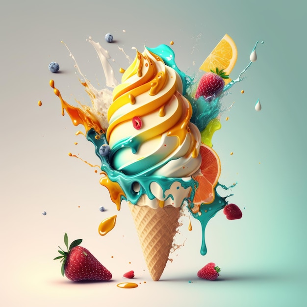 Summery Ice Cream Images with Refreshing Flavors and Melting Texture AI Generative