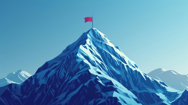 Photo summit achievement flag on mountain peak illustration