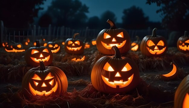 Photo summon the halloween spirit with a captivating image of a moonlit pumpkin patch