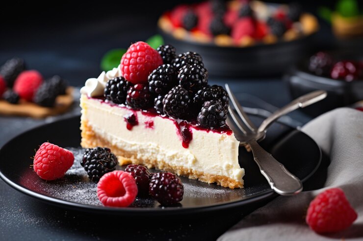 Photo sumptuous cheesecake on black plate