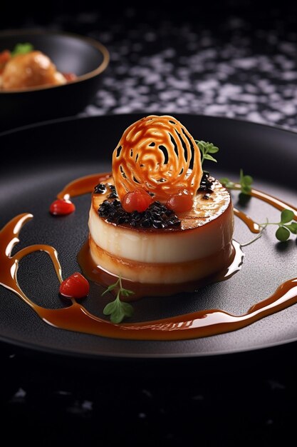 Photo sumptuous culinary delights from steaks to decadent desserts and fine wine on table