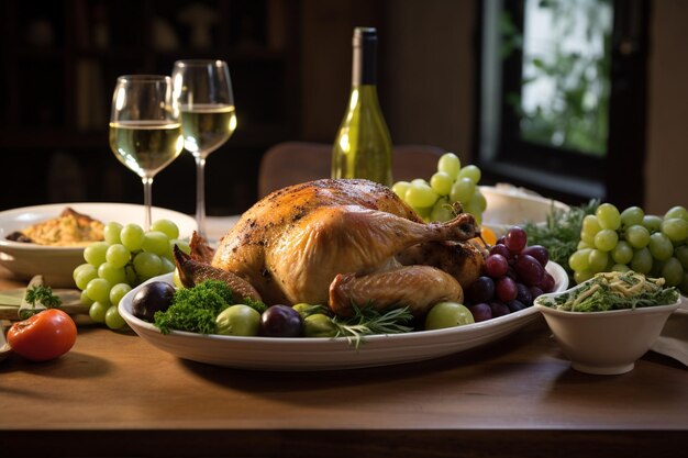 Sumptuous Feast on Rustic Wooden Table