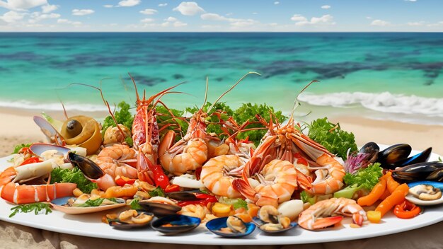 Foto sumptuous seafood platter van shoreline generative ai