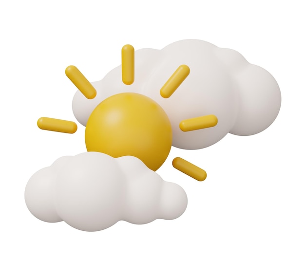 Sun cloud 3d meteo isolato minimo 3d rendering illustrazione in stile cartone animato alla moda