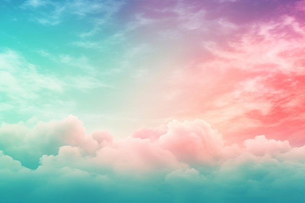 파스텔 색상의 그라데이션 색상이 있는 태양과 구름 배경