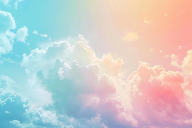 Sun and cloud background with a pastel colored and a rainbow colored